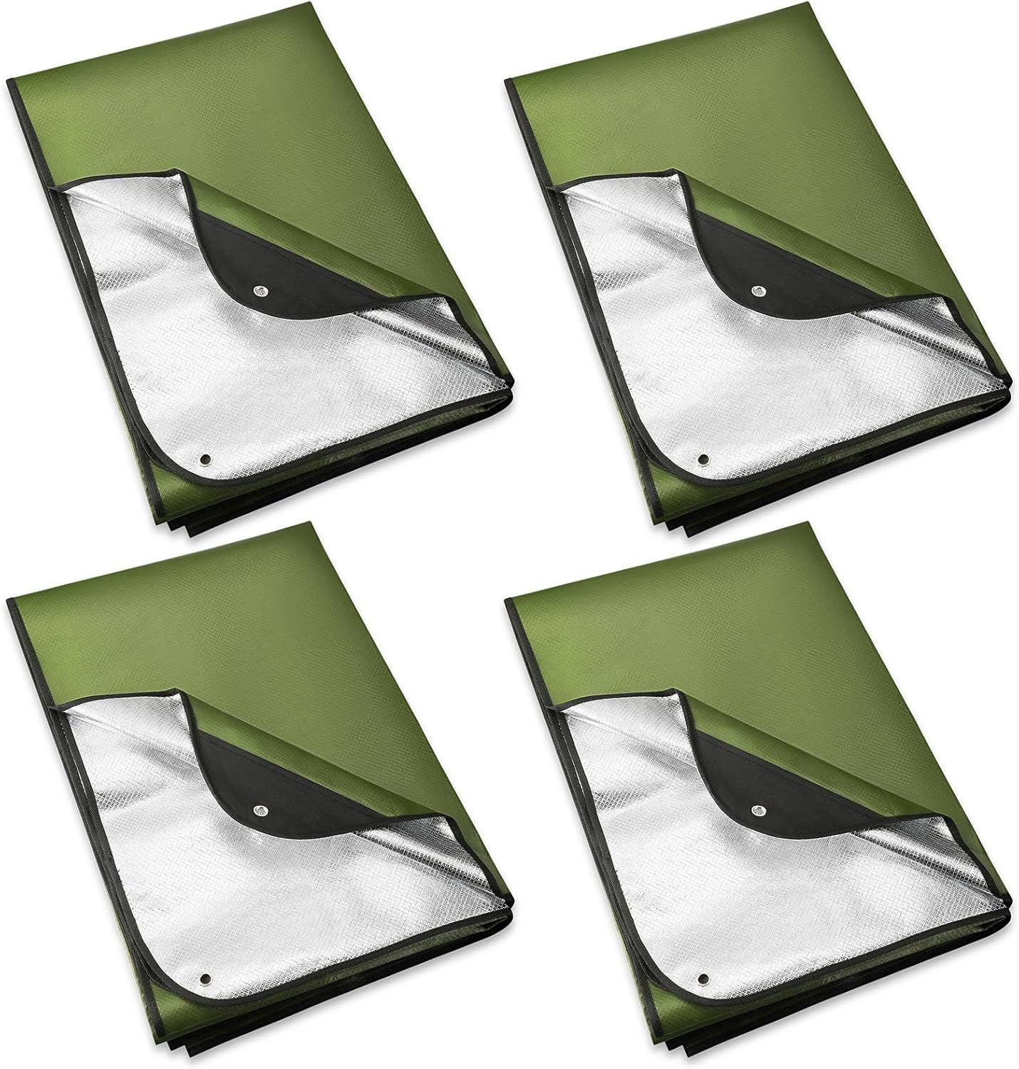 Kanayu 4 Pcs Emergency Blankets Thermal Survival Blankets 82 x 60 Inch, Heavy Duty Emergency Poncho Tarp Reusable Waterproof Blanket for Car, Camping, Hiking(Olive Green)