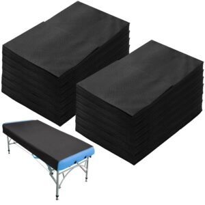 DEAYOU 40 PCS Disposable Massage Table Sheets, Non Woven Fabric Spa Bed Sheets, Breathable Lash Bed Cover for Tattoo, Beauty Salon, Hotels, Travel, Esthetician, 31″ x 70″, Black