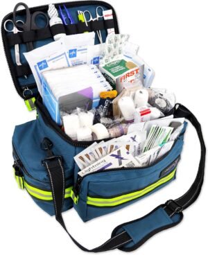 Lightning X Products Lightning X Mid-Sized First Responder EMT Bag | LXMB25 Fully Stocked Aid Kit w/ 200+ BLS Supplies – Blue