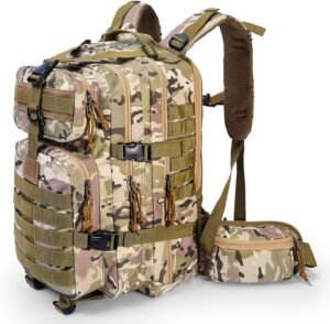 Outdoor Tactical Backpack Military for Men – Army Style MOLLE Survival Rucksack – 3 Day Assault Pack for Travel Hiking Hunting Camping Gym Camouflage Tan