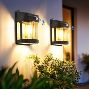 Porch Lights, 2 Pack Wall Solar Lights Outdoor, Solar Motion with 3 Modes for Shed Patio Front Door Garage Fence (6×3.6×2.2 inch)