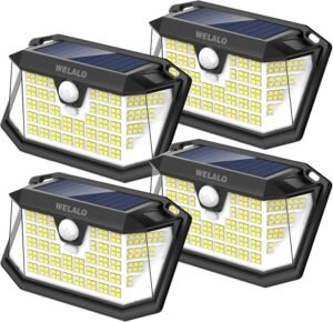 Solar Motion Sensor Lights Outdoor, [3 Modes/4 Pack/188 LED] 270° Wide Angle Lighting,Security Solar Powered Wall Lights, IP65 Waterproof Flood Lights for Fence Porch Yard Patio(Black)