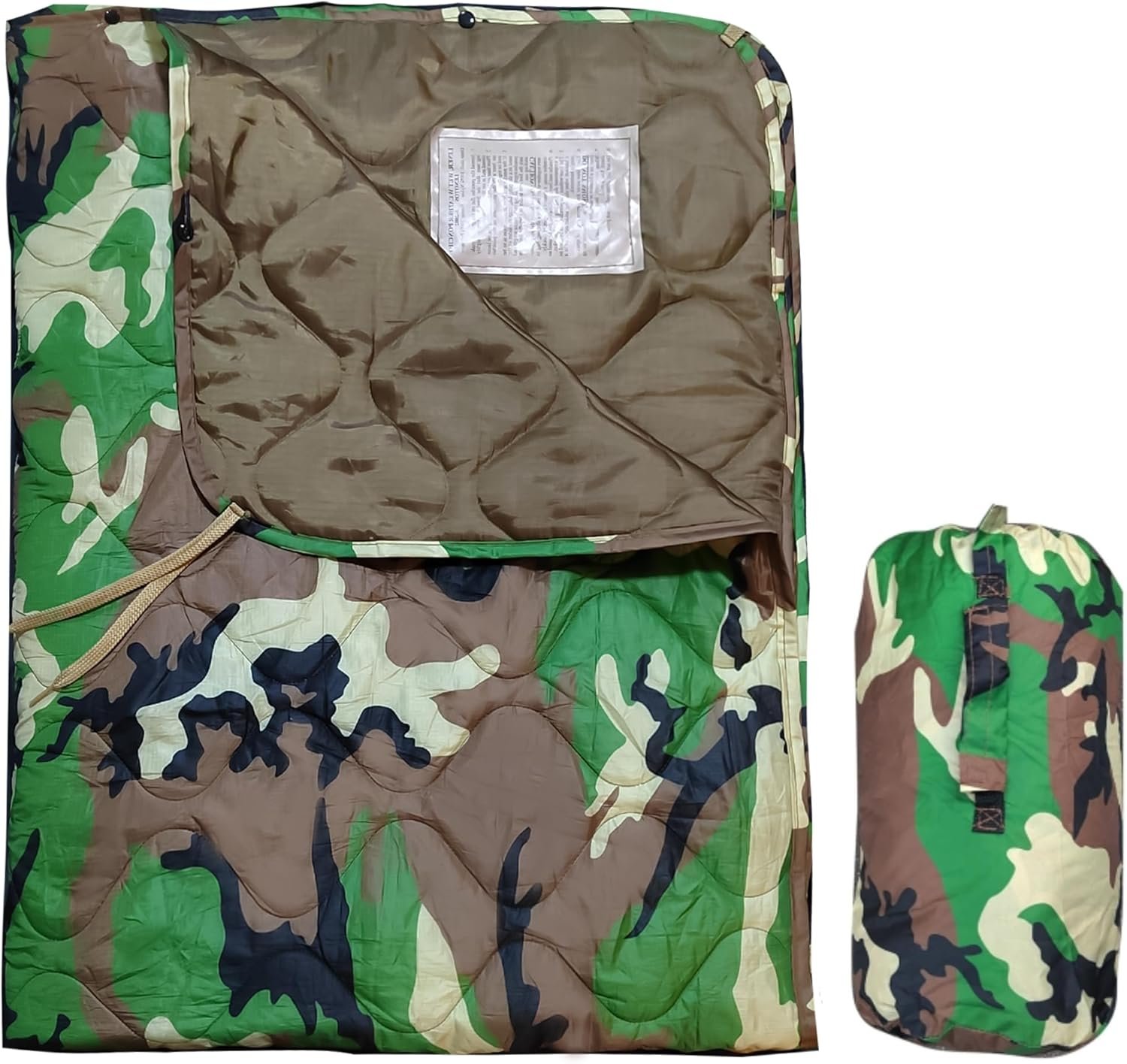 Woobie Blanket, Thermal Insulated Military Poncho Liner, Water-Resistant, Portable, Insulation, for Hiking, Survival with Compression Carry Bag (Forest)