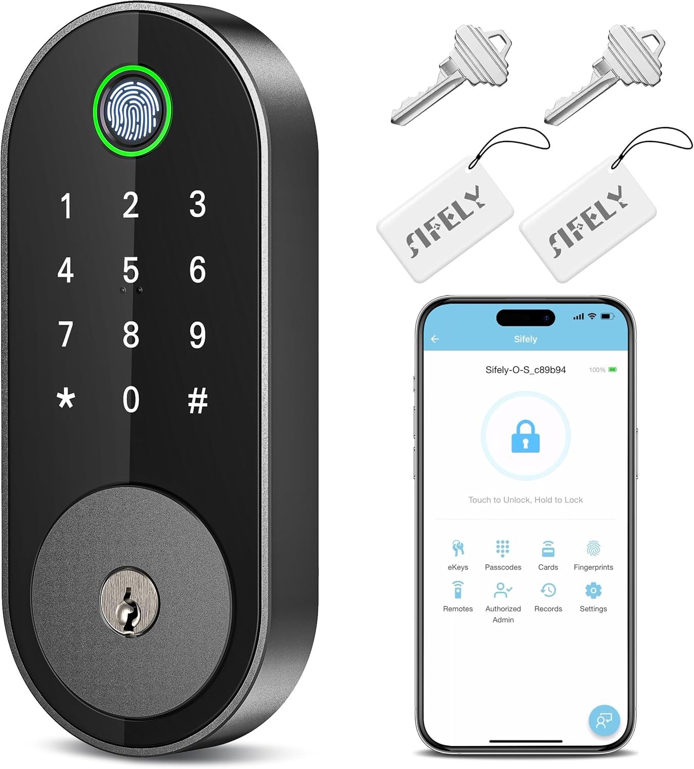 Keyless-Entry Fingerprint Deadbolt Smart Lock: Sifely Smart Lock, Automatic Electronic Keyless Entry Door Lock, Digital Smart Door Lock with Code, Biometric Fingerprint Door Lock with Keypad (Black)