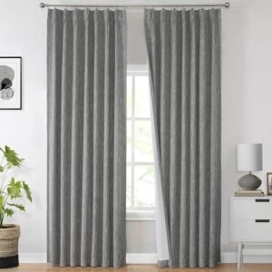 Vision Home Charcoal Grey Full Blackout Curtains Pinch Pleated Room Darkening Window Curtains 63 inch for Living Room Bedroom Thermal Insulated Pinch Pleat Drapes with Hooks Back Tab 2 Panel 40″Wx63″L