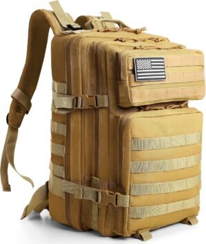 Military Tactical Backpack for Men Molle Army 3 Days Assault Pack Bug Out Bag Water Resistant and Heavy Duty Hiking Treeking Rucksack -Tan