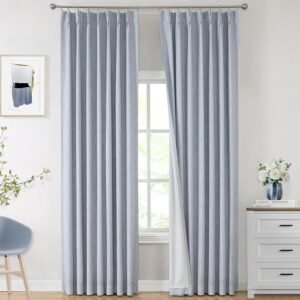 Vision Home Chambray Blue Full Blackout Curtains Pinch Pleated Room Darkening Window Curtains 63 inch for Living Room Bedroom Thermal Insulated Pinch Pleat Drapes with Hooks Back Tab 2 Panel 40″Wx63″L