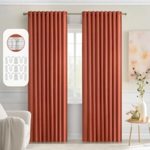 MIULEE Back Tab Burnt Orange Blackout Curtains 84 Inch Length 2 Panels Set for Living Room Bedroom, Fall Terracotta Rod Pocket/Pinch Pleated Thermal Insulated Room Darkening Light Blocking Curtains