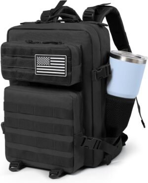 Small 25L Tactical Black Backpack for Men and Women,Military Backpacks Rucksack with Molle Webbing Daypack Bug Out Bag Outdoor With Bottle Holder For Short Trip