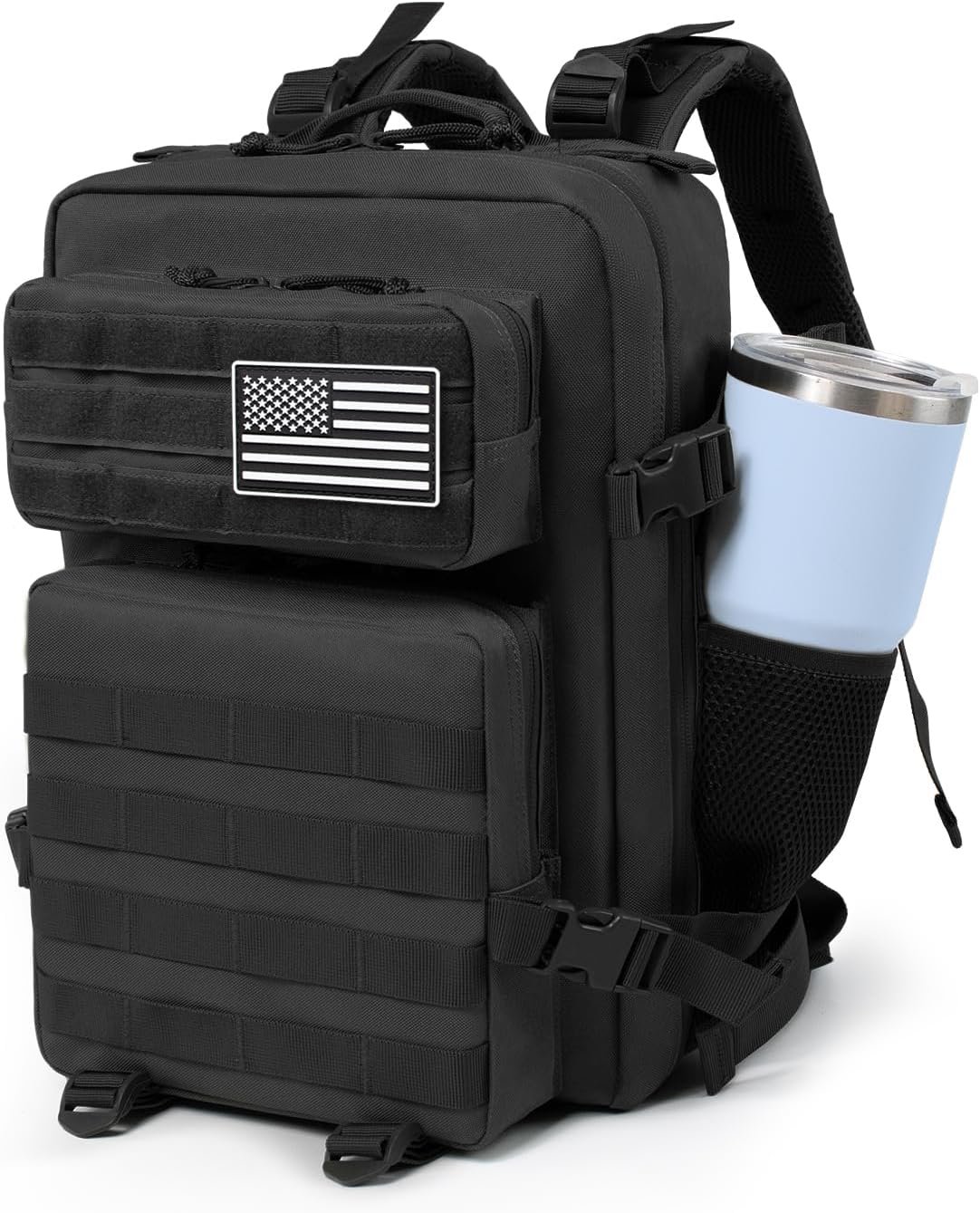 Small 25L Tactical Black Backpack for Men and Women,Military Backpacks Rucksack with Molle Webbing Daypack Bug Out Bag Outdoor With Bottle Holder For Short Trip