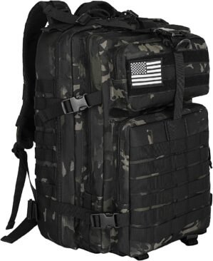 WOLT | Tactical Backpack for Men 45L Military Backpack Large 3 Day Assault Pack Molle Rucking Bag for Hiking Survival, Camouflage Black