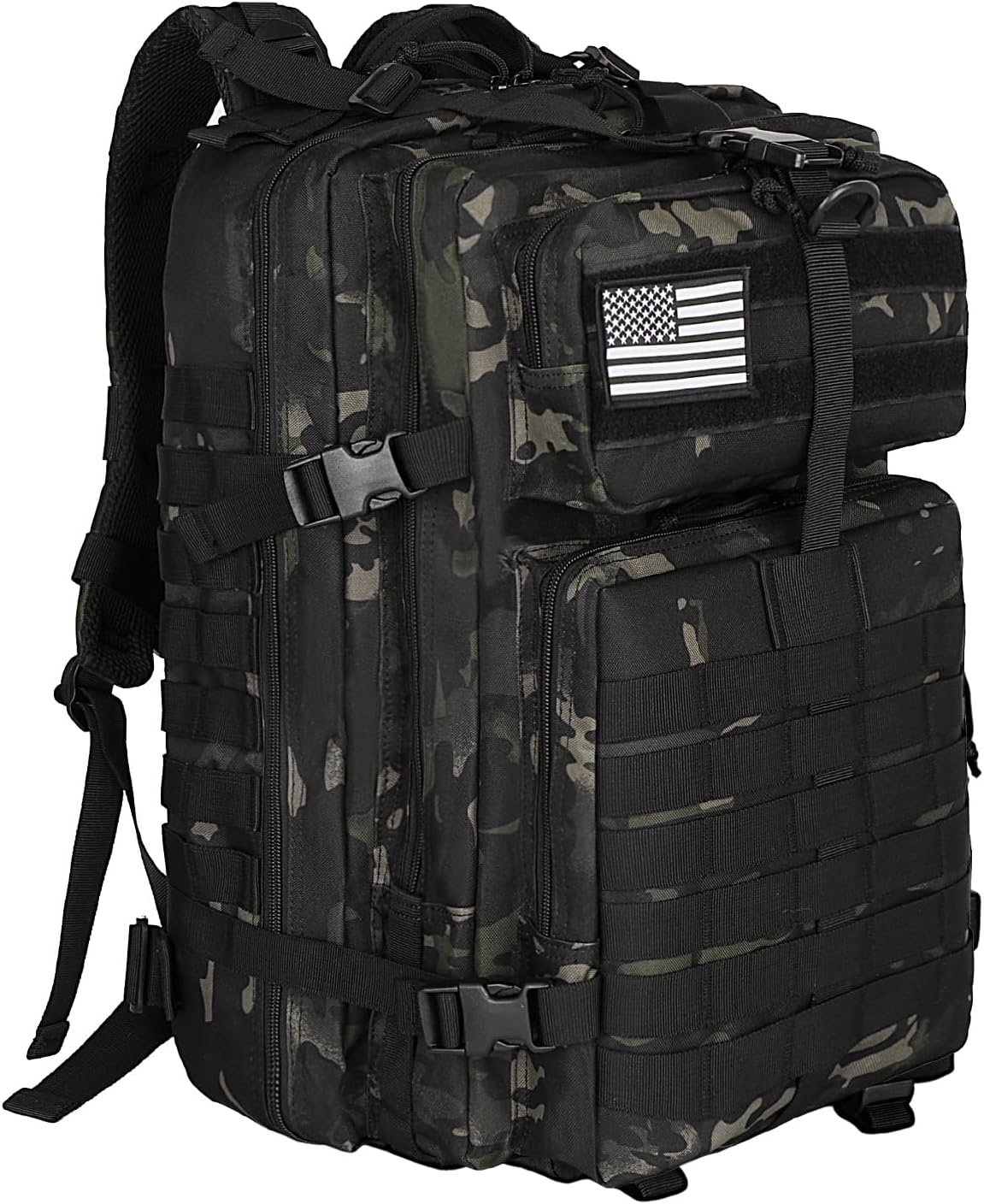 WOLT | Tactical Backpack for Men 45L Military Backpack Large 3 Day Assault Pack Molle Rucking Bag for Hiking Survival, Camouflage Black