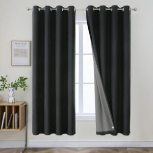 Joydeco Blackout Curtains 72 Inches Long 2 Panels Burg, Room Darkening Curtains for Bedroom, 100% Black Out Textured Thermal Drapes Privacy Protection 2 Panels Set(W52 x L72 Inch, Charcoal Grey)