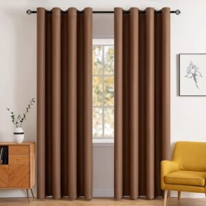 MIULEE Blackout Curtains for Bedroom Living Room Thermal Insulated Room Darkening Mocha Grommet Top Solid Light Blocking Drapery Set of 2 Window Panels 52 x 84 Inches, Cappuccino Brown