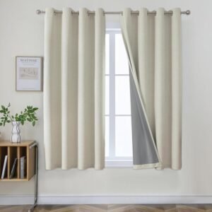 Joydeco Blackout Curtains 63 Inches Long 2 Panels Burg, Room Darkening Curtains for Bedroom, 100% Black Out Textured Thermal Drapes Privacy Protection 2 Panels Set(W42 x L63 Inch, Light Beige)
