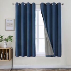 Joydeco Denim Blue Blackout Curtains 63 Inches Long, Room Darkening Curtains 2 Panels Set, Textured Room Darkening Thermal Drapes for Bedroom(42×63 inch, Denim Blue)