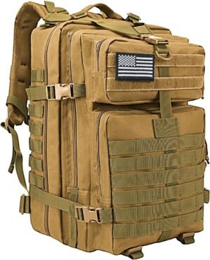 WOLT | Tactical Backpack for Men 45L Military Molle Backpack Large 3 Day Assault Pack Rucking Backpack for Hiking Survival(Khaki)