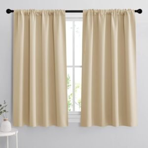 RYB HOME Blackout Curtains for Living Room – Room Darkening Curtains Polyester Thermal Insulated Drapes Privacy Protect for Bedroom Entryway, W 42 x L 45, Biscotti Beige, 2 Pcs