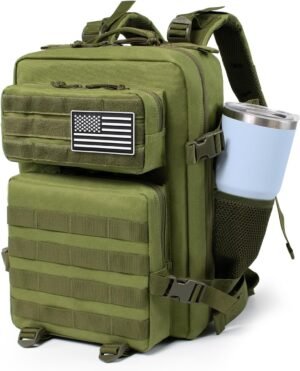 25L Small Tactical Green Backpack for Men and Women,Military Backpacks Rucksack with Molle Webbing Daypack Bug Out Bag Travel With Bottle Holder(25L)