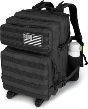 35L Tactical Black Backpack Military Army For Men Highland Molle Daypack 3 Day Bug Out Bag Hiking Rucksack With Bottle Holder(35L)