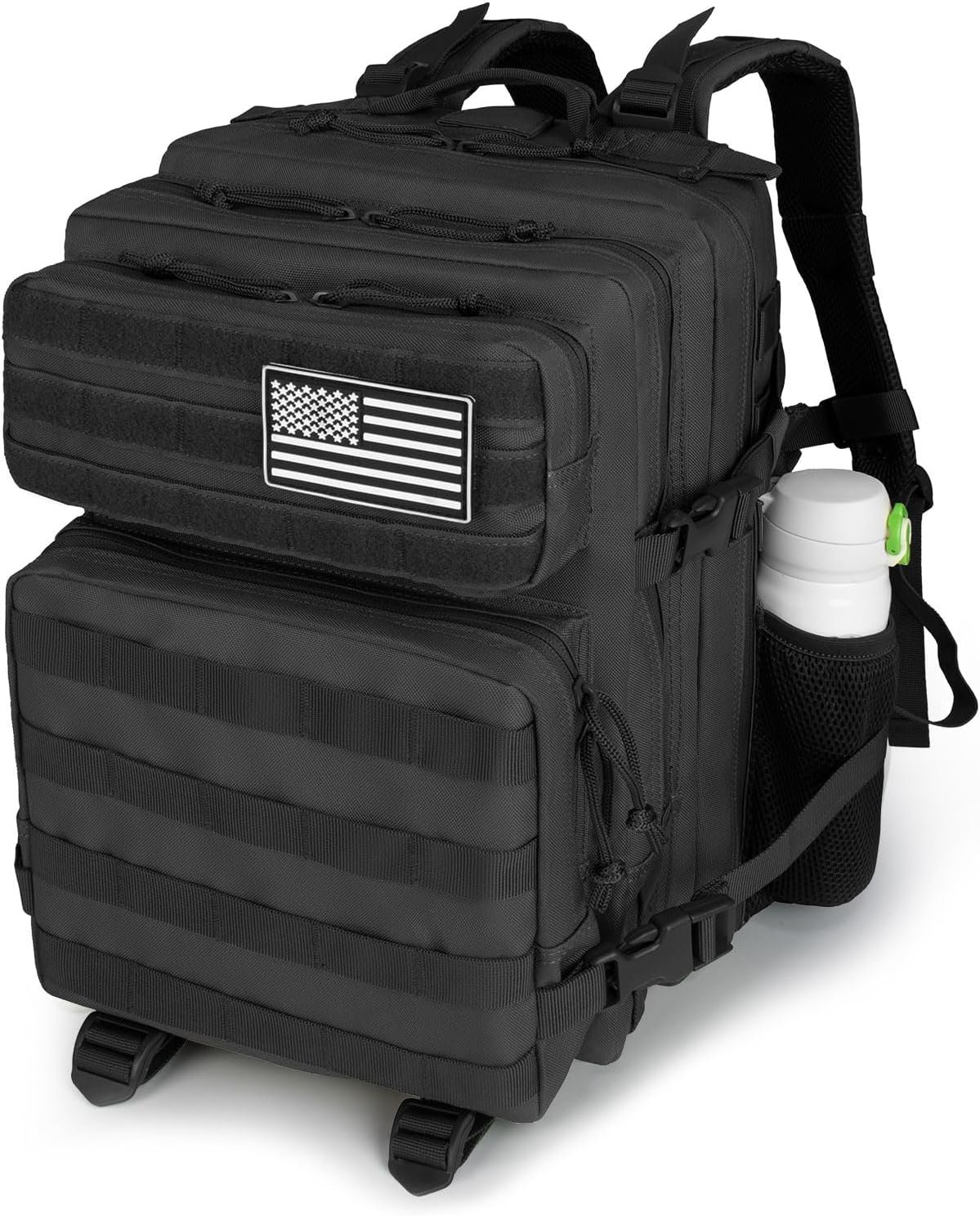 35L Tactical Black Backpack Military Army For Men Highland Molle Daypack 3 Day Bug Out Bag Hiking Rucksack With Bottle Holder(35L)