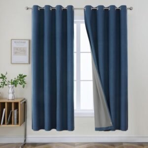 Joydeco Blackout Curtains 72 Inches Long 2 Panels Burg, Room Darkening Curtains for Bedroom, 100% Black Out Textured Thermal Drapes Privacy Protection 2 Panels Set(W52 x L72 Inch, Navy Blue)