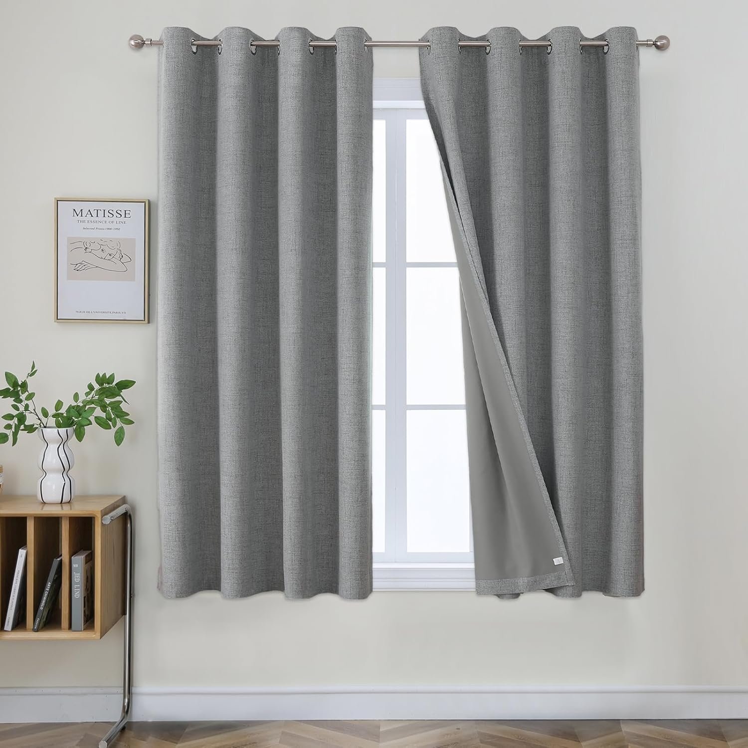 Joydeco Blackout Curtains 63 Inches Long 2 Panels Burg, Room Darkening Curtains for Bedroom, 100% Black Out Textured Thermal Drapes Privacy Protection 2 Panels Set(W42 x L63 Inch, Light Grey)