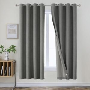 Joydeco Blackout Curtains 72 Inches Long 2 Panels Burg, Room Darkening Curtains for Bedroom, 100% Black Out Textured Thermal Drapes Privacy Protection 2 Panels Set(W52 x L72 Inch, Grey)
