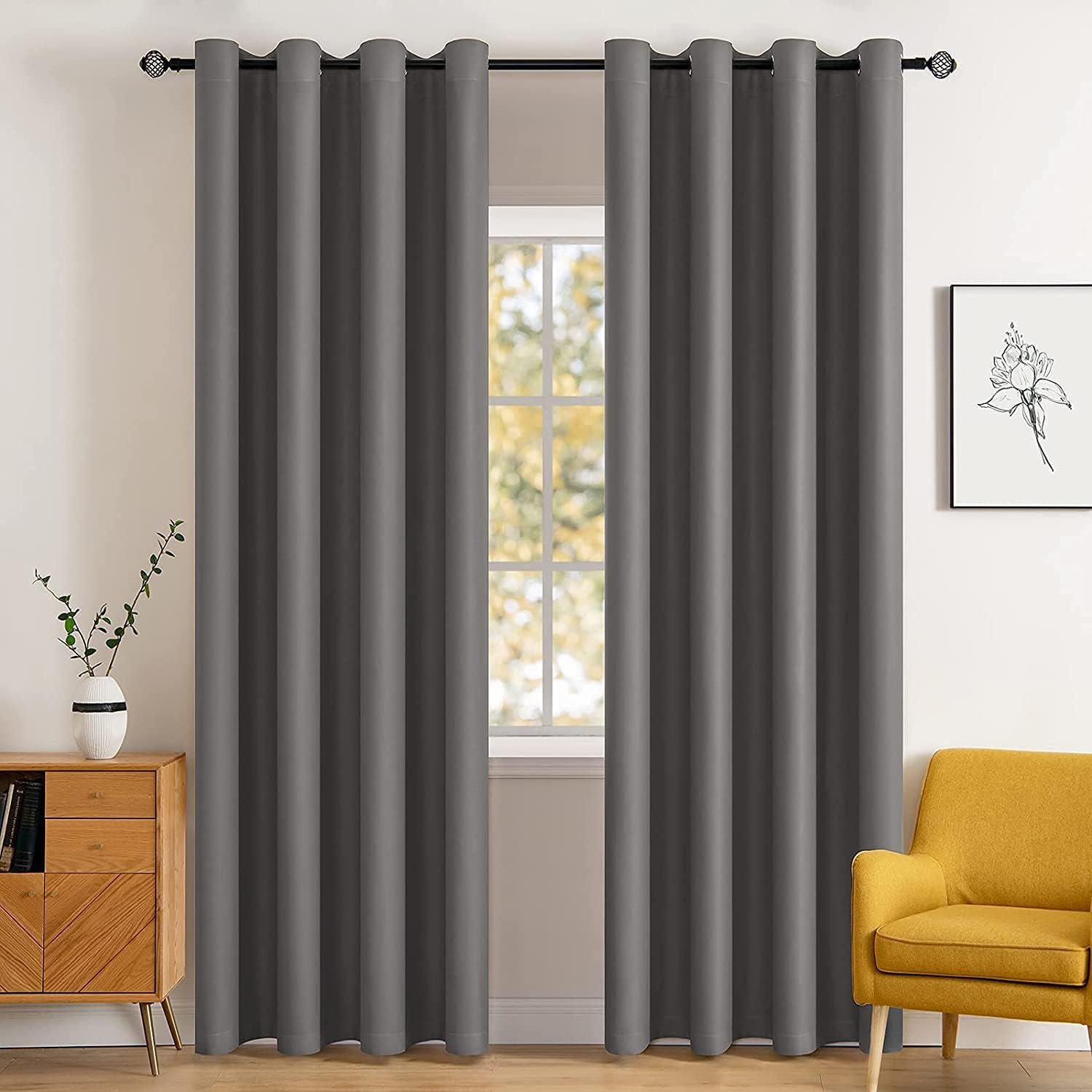 MIULEE Blackout Curtains 84 inch Long 2 Panels Burg Room Darkening Thermal Insulated Drapes Solid Window Treatment Set Grommet Top Light Blocking Curtain for Living Room/Bedroom Grey