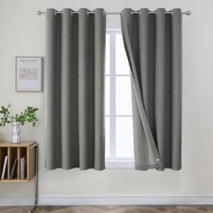 Joydeco Blackout Curtains 63 Inches Long 2 Panels Burg, Room Darkening Curtains for Bedroom, 100% Black Out Textured Thermal Drapes Privacy Protection 2 Panels Set(W42 x L63 Inch, Grey)