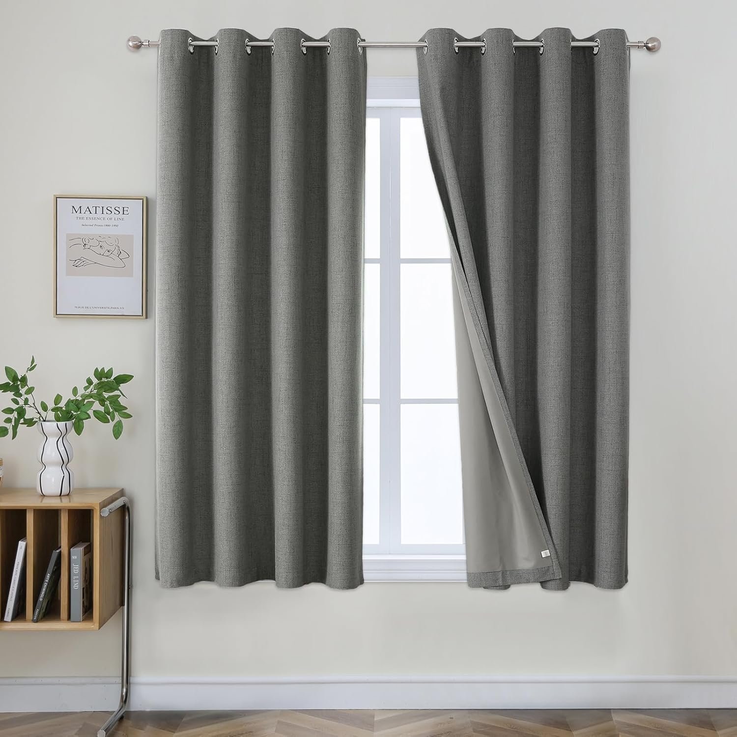Joydeco Blackout Curtains 63 Inches Long 2 Panels Burg, Room Darkening Curtains for Bedroom, 100% Black Out Textured Thermal Drapes Privacy Protection 2 Panels Set(W42 x L63 Inch, Grey)