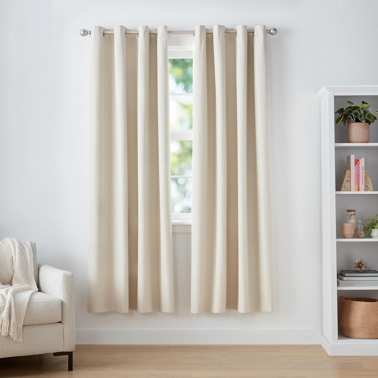 Amazon Basics Room Darkening Blackout Window Curtains 2 Panels with Grommets, for Living Room and Bedroom, 52 x 84 inches, Beige