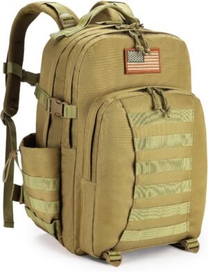 CVLIFE Tactical Backpack for Men Military Army Backpack 40L Large Molle Army Assault Pack Bug out Bag Tactical Military Survival Rucksack for Hiking, Hunting, Travel, Fishing, Camping, Tan