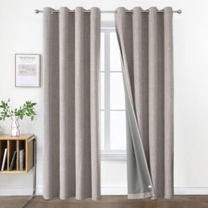 Joydeco Blackout Curtains 72 Inches Long 2 Panels Burg, Room Darkening Curtains for Bedroom, 100% Black Out Textured Thermal Drapes Privacy Protection 2 Panels Set(W52 x L72 Inch, Greyish White)