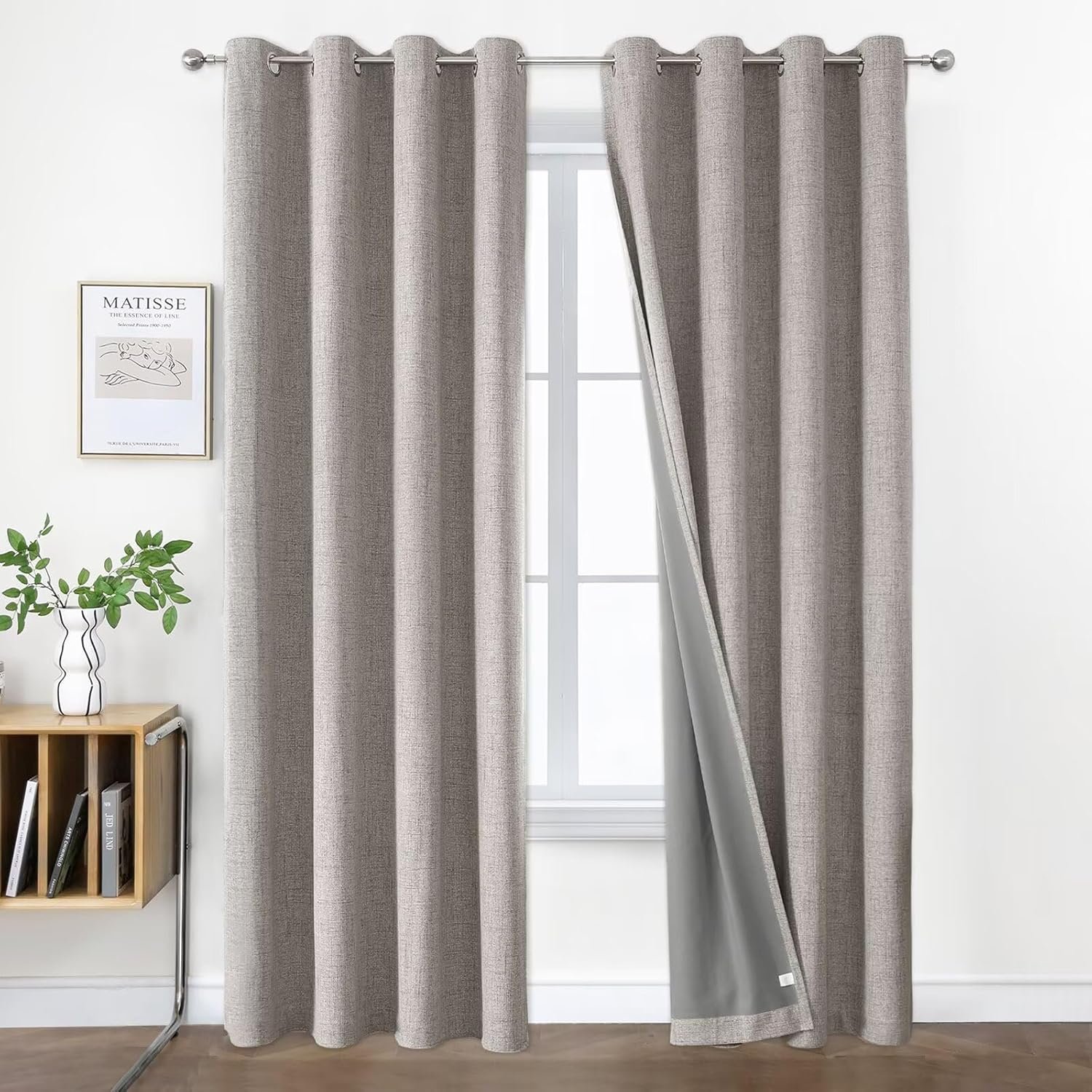Joydeco Blackout Curtains 72 Inches Long 2 Panels Burg, Room Darkening Curtains for Bedroom, 100% Black Out Textured Thermal Drapes Privacy Protection 2 Panels Set(W52 x L72 Inch, Greyish White)