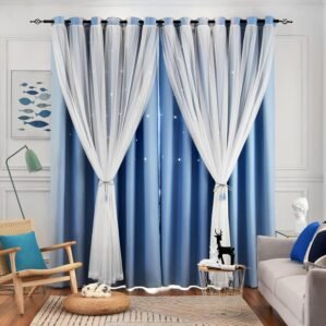 Star Curtains – Living Room & Bedroom Drapes, Blackout & Kids Curtains, 84 Inch Long, 2 Panels Set, Blue, 52 X 84 Inches