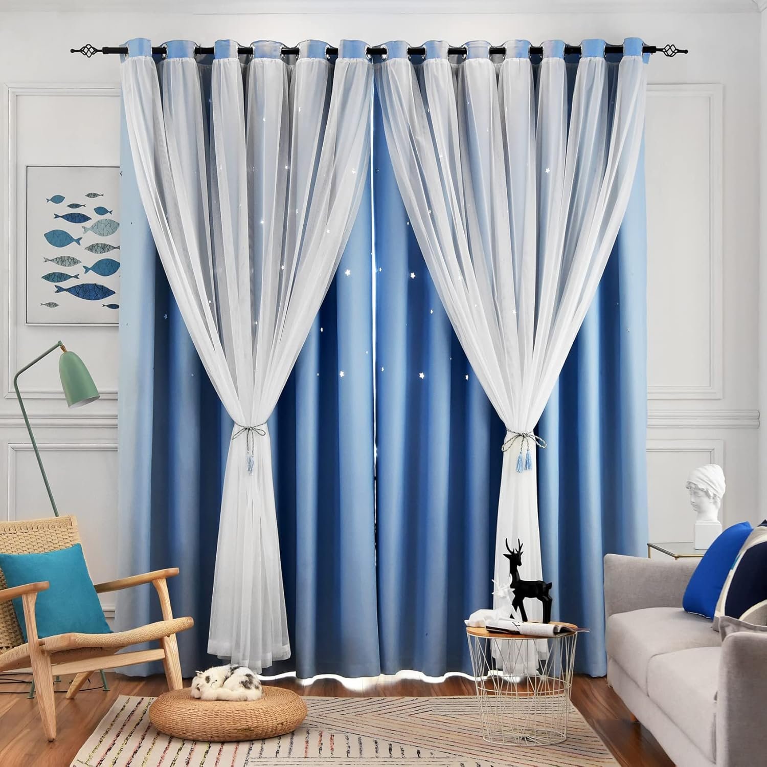 Star Curtains - Living Room & Bedroom Drapes, Blackout & Kids Curtains, 84 Inch Long, 2 Panels Set, Blue, 52 X 84 Inches