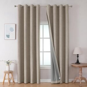 Joydeco Blackout Curtains 72 Inches Long 2 Panels Burg, Room Darkening Curtains for Bedroom, 100% Black Out Textured Thermal Drapes Privacy Protection 2 Panels Set(W52 x L72 Inch, Linen)