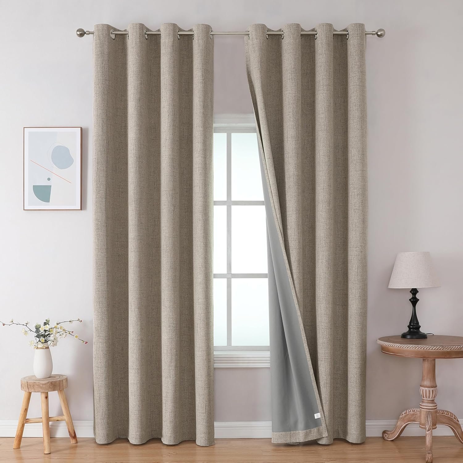 Joydeco Blackout Curtains 72 Inches Long 2 Panels Burg, Room Darkening Curtains for Bedroom, 100% Black Out Textured Thermal Drapes Privacy Protection 2 Panels Set(W52 x L72 Inch, Linen)